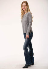 Roper Womens Gray With Smile Pocket Long Sleeve Knit Top - Roper - Flyclothing LLC