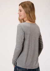 Roper Womens Gray With Smile Pocket Long Sleeve Knit Top - Roper - Flyclothing LLC