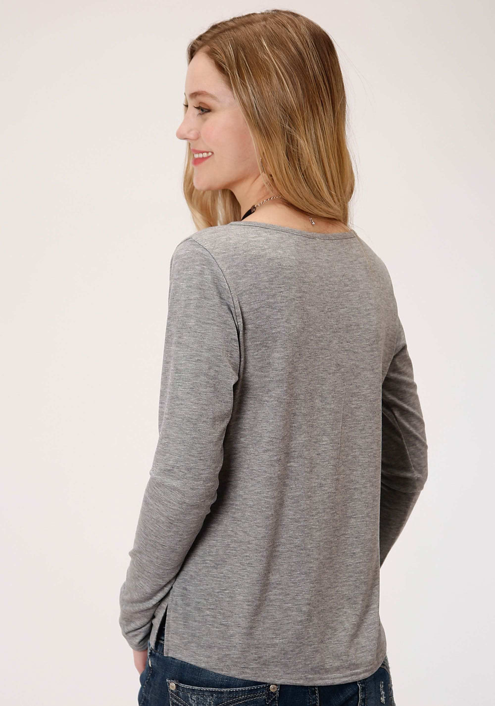 Roper Womens Gray With Smile Pocket Long Sleeve Knit Top - Roper - Flyclothing LLC