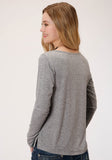 Roper Womens Gray With Smile Pocket Long Sleeve Knit Top - Roper