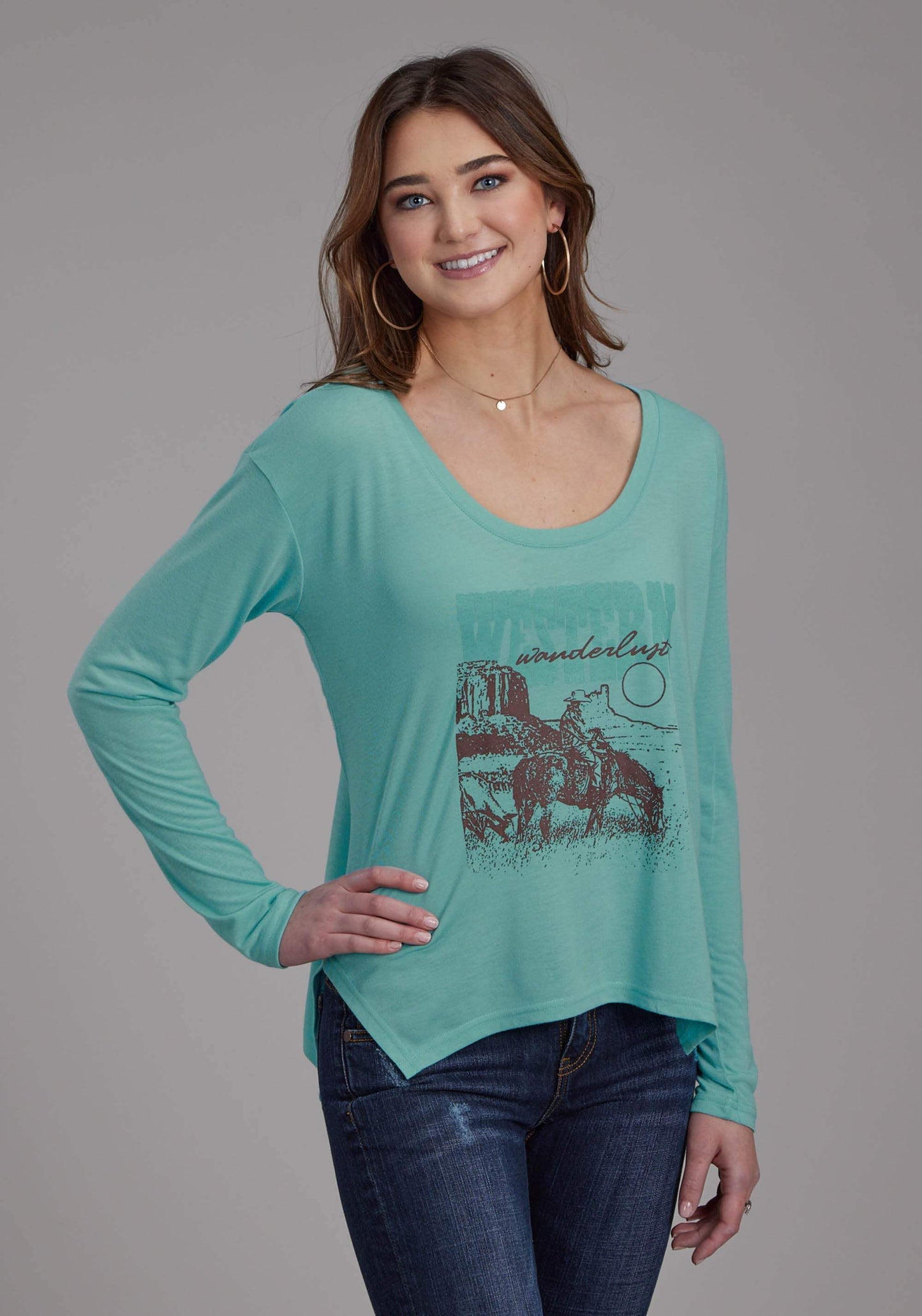 Roper Womens Poly Rayon Long Sleeve Jersey Tee Long Sleeve Pullover Western Shirt - Roper - Flyclothing LLC