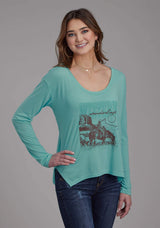 Roper Womens Poly Rayon Long Sleeve Jersey Tee Long Sleeve Pullover Western Shirt - Roper - Flyclothing LLC