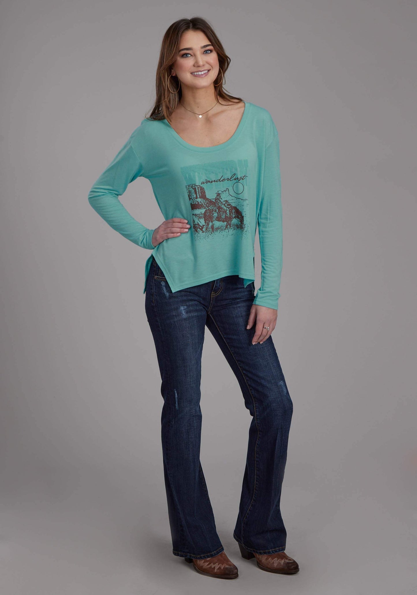 Roper Womens Poly Rayon Long Sleeve Jersey Tee Long Sleeve Pullover Western Shirt - Roper - Flyclothing LLC