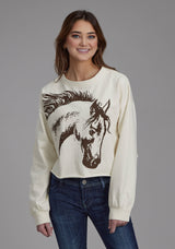 Roper Womens Cotton Fleece Crew Neck Pullover Long Sleeve Pullover Wes