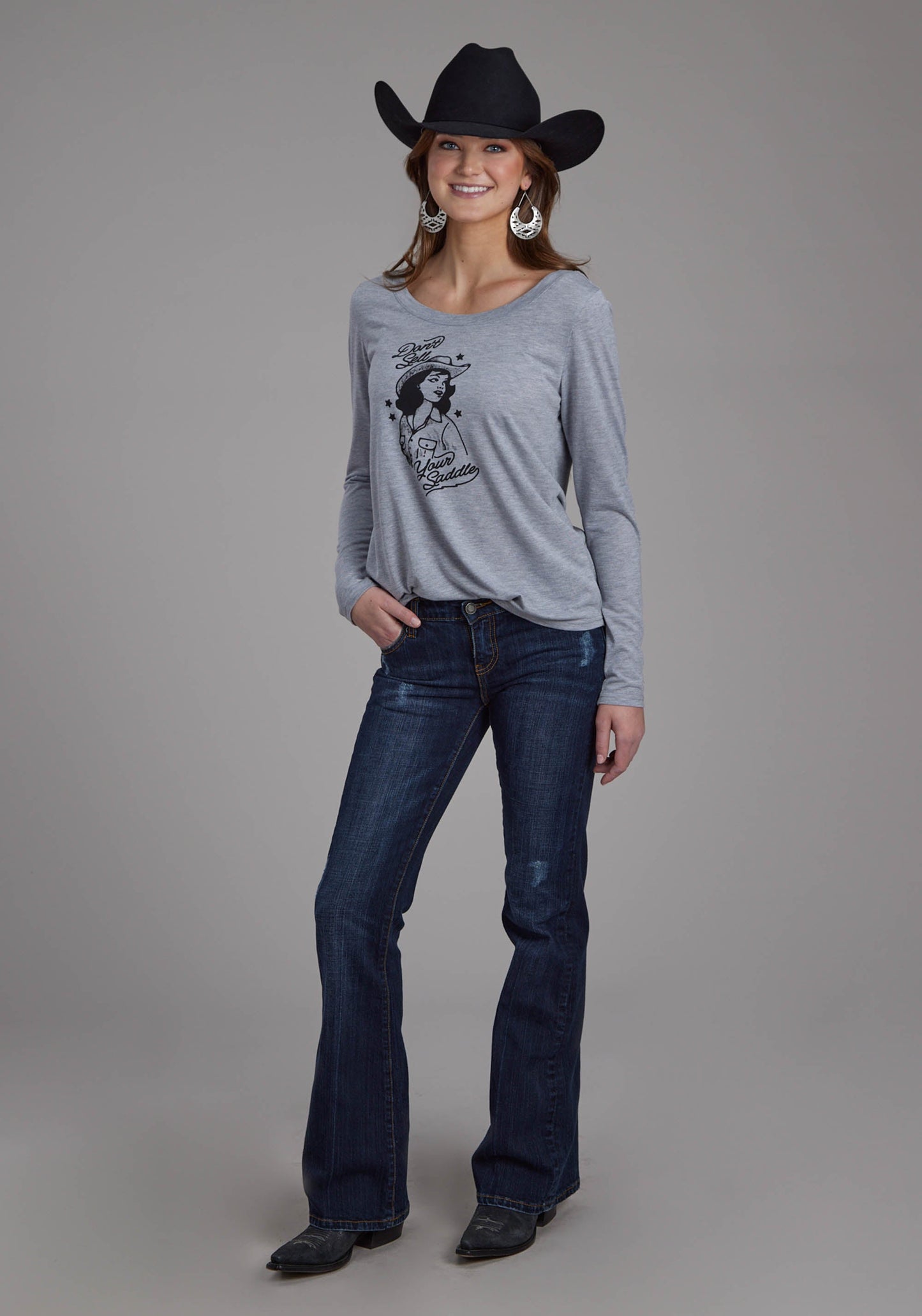 Roper Womens Poly Rayon Long Sleeve Jersey Tee Long Sleeve Pullover Western Shirt