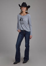 Roper Womens Poly Rayon Long Sleeve Jersey Tee Long Sleeve Pullover Western Shirt