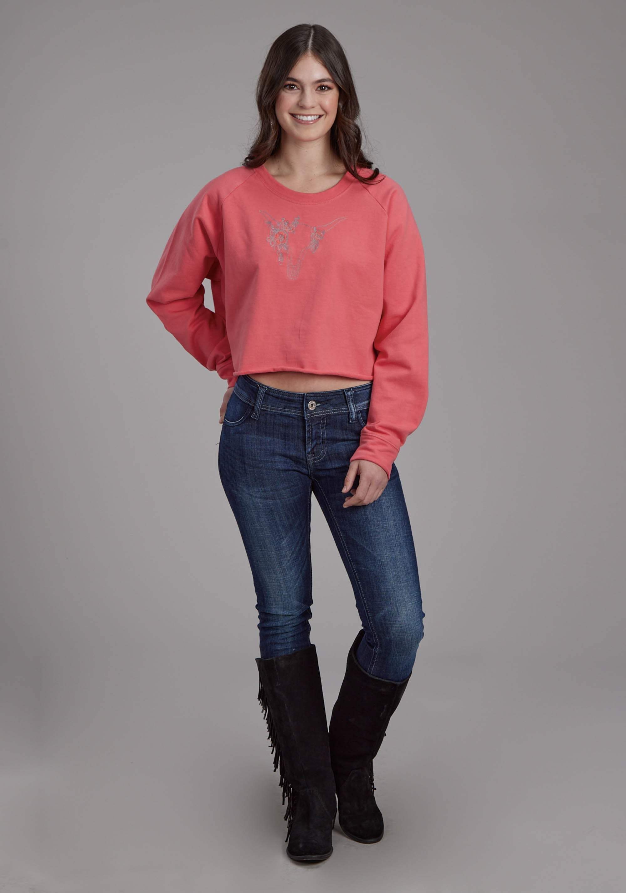 Roper Womens Bright Corral Pink Long Sleeve Pullover Western Shirt - Roper - Flyclothing LLC