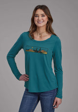 Roper Womens Poly Rayon Long Sleeve Tee Long Sleeve Pullover Western Shirt - Roper - Flyclothing LLC