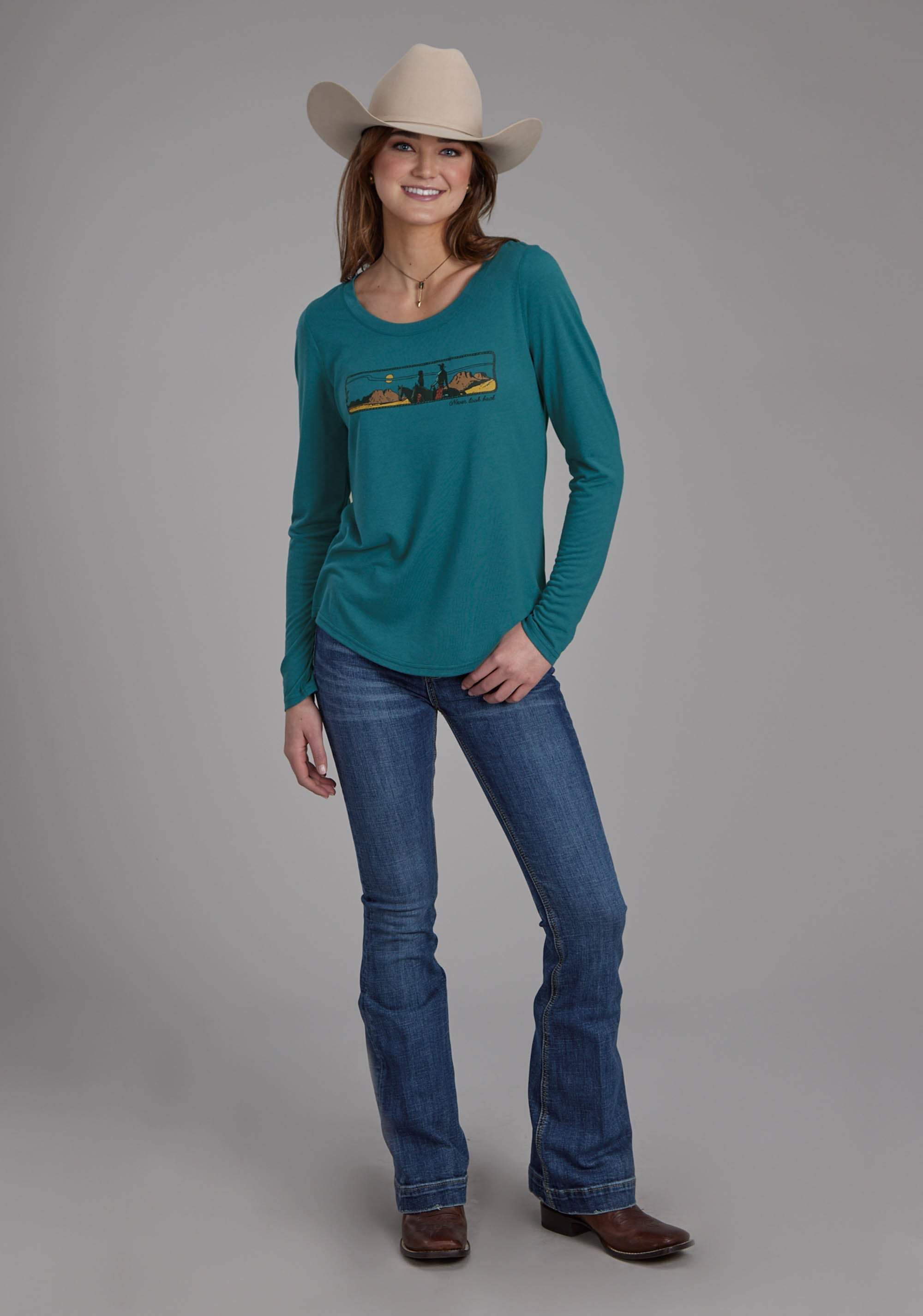 Roper Womens Poly Rayon Long Sleeve Tee Long Sleeve Pullover Western Shirt - Roper - Flyclothing LLC
