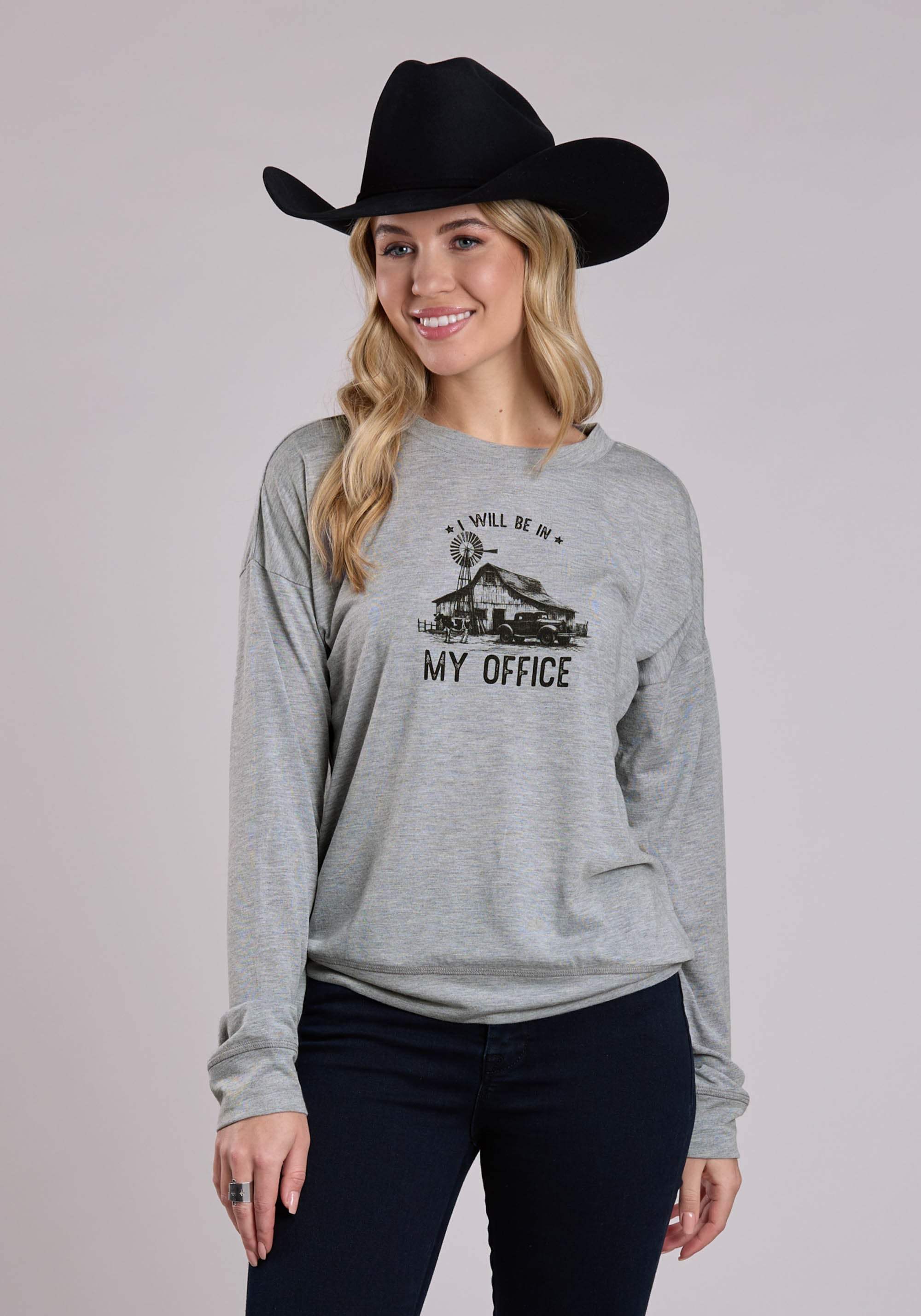 Roper Womens Long Sleeve Pullover Poly Rayon Jersey Heather Gray Western Shirt - Roper - Flyclothing LLC