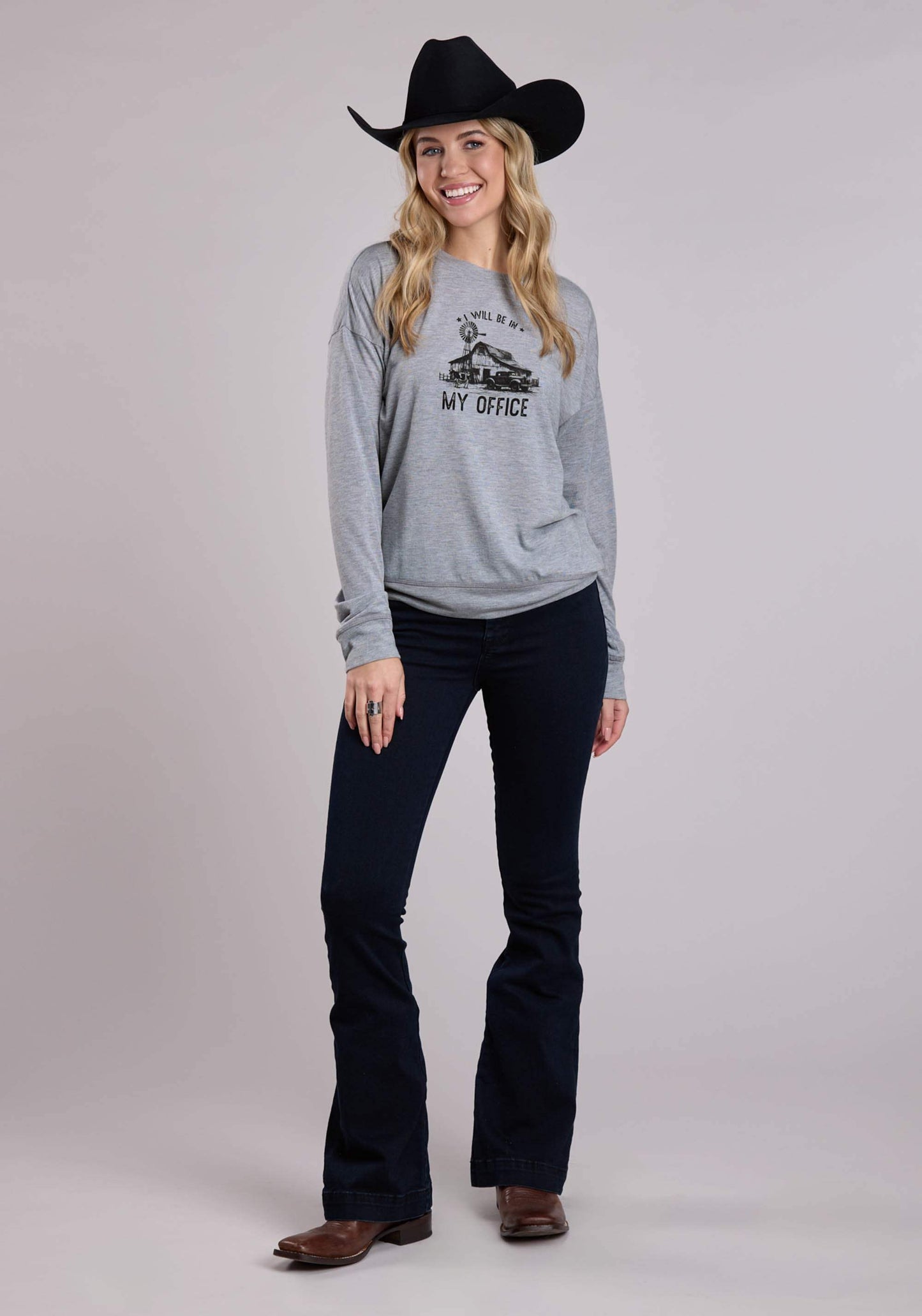 Roper Womens Long Sleeve Pullover Poly Rayon Jersey Heather Gray Western Shirt - Roper - Flyclothing LLC