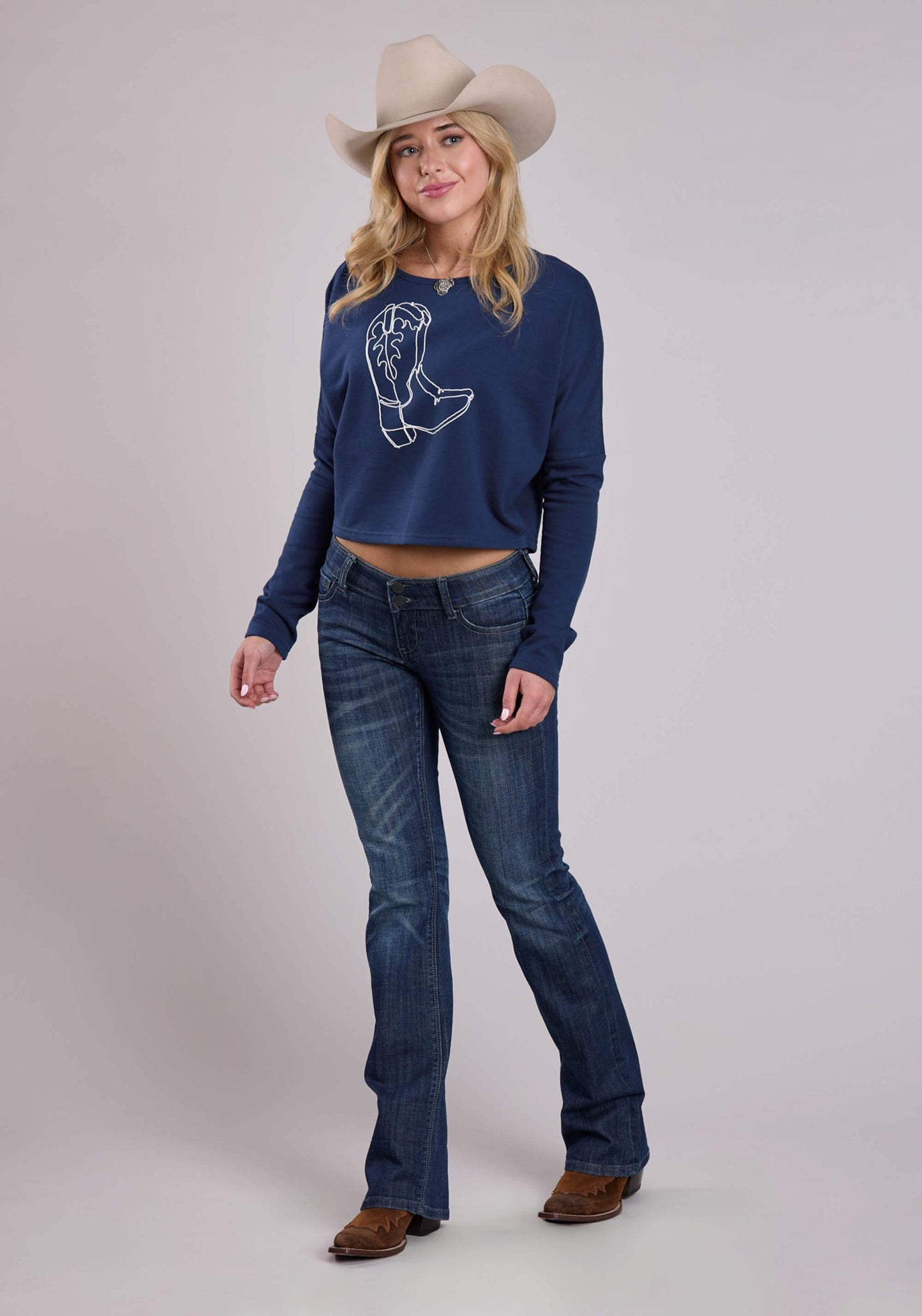 Roper Womens Long Sleeve Pullover Cotton Fleece Wide Neck Sweatshirt Western Shir - Roper - Flyclothing LLC