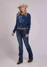Roper Womens Long Sleeve Pullover Cotton Fleece Wide Neck Sweatshirt Western Shir - Roper - Flyclothing LLC