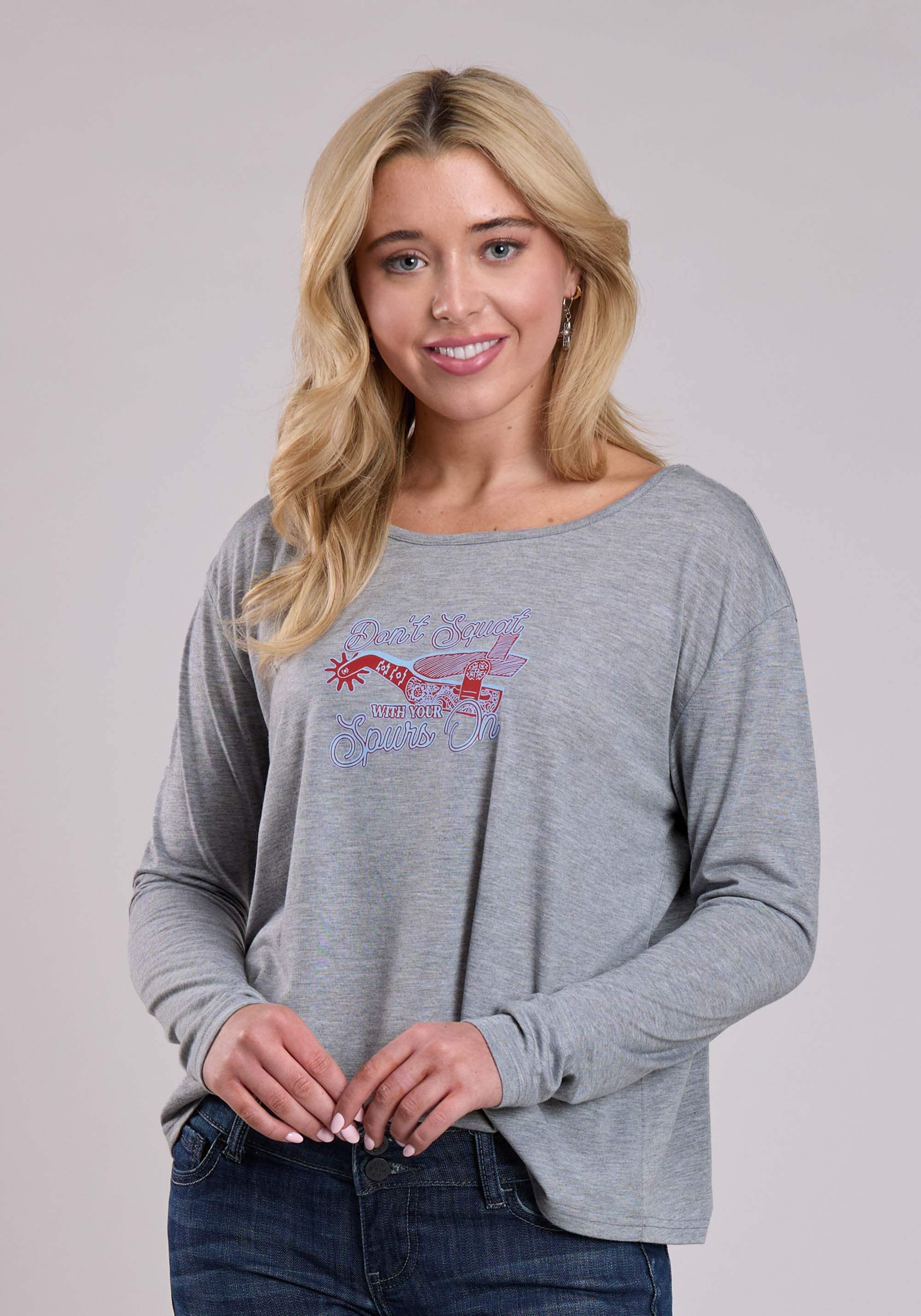 Womens Roper Heather Grey Poly Rayon Long Sleeve Shirt - Roper - Flyclothing LLC