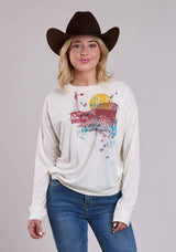 Roper Womens Long Sleeve Pullover Cream Poly Rayon Box Fit Tee Western Shirt - Roper - Flyclothing LLC