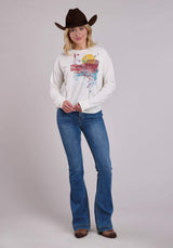 Roper Womens Long Sleeve Pullover Cream Poly Rayon Box Fit Tee Western Shirt - Roper - Flyclothing LLC