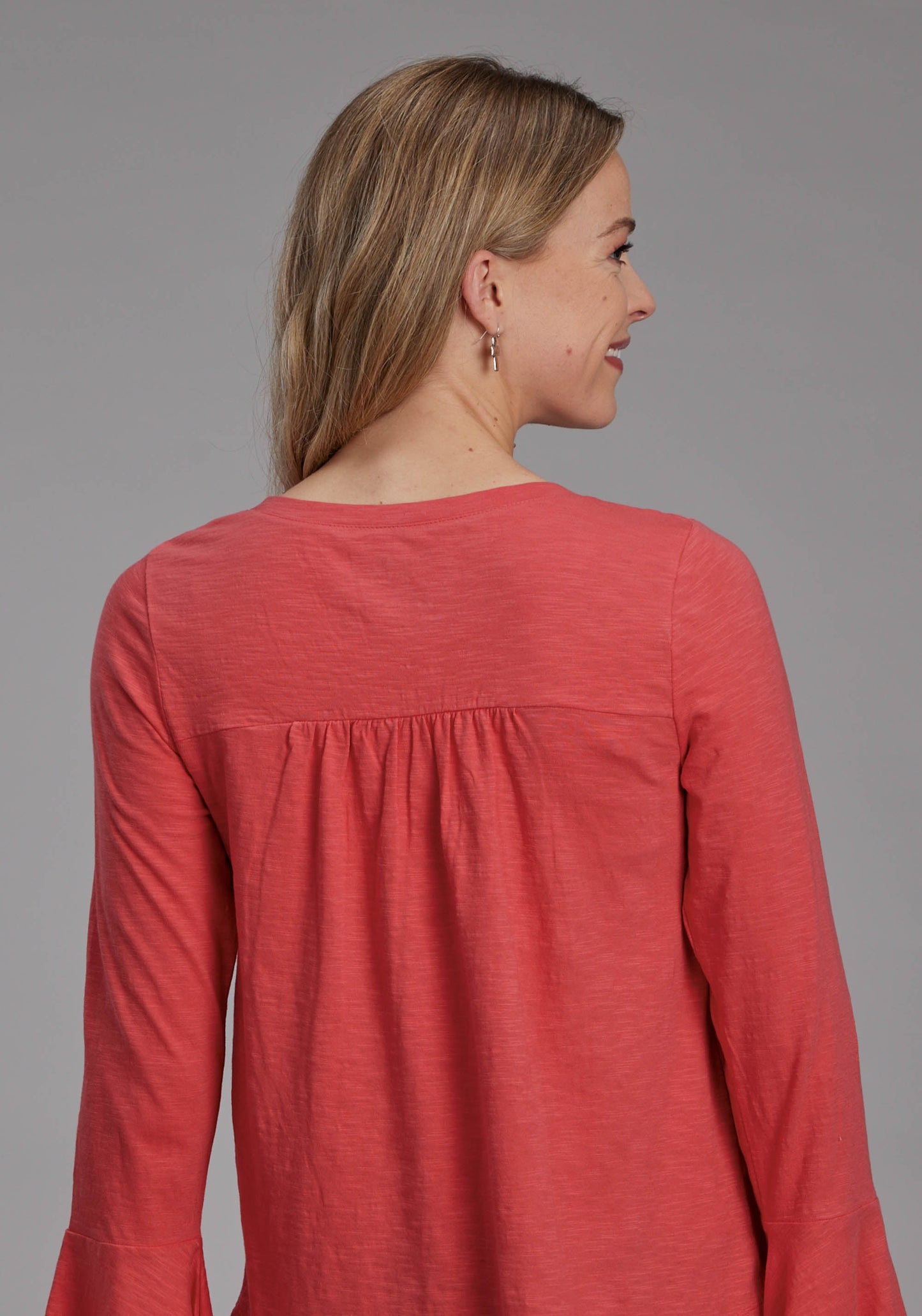 Roper Womens Red Slub Knit Jersey Peasant Top Long Sleeve Pullover Western Shirt