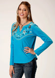Roper Womens Long Sleeve Knit Cotton Jersey Top - Roper