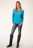 Roper Womens Long Sleeve Knit Cotton Jersey Top - Roper