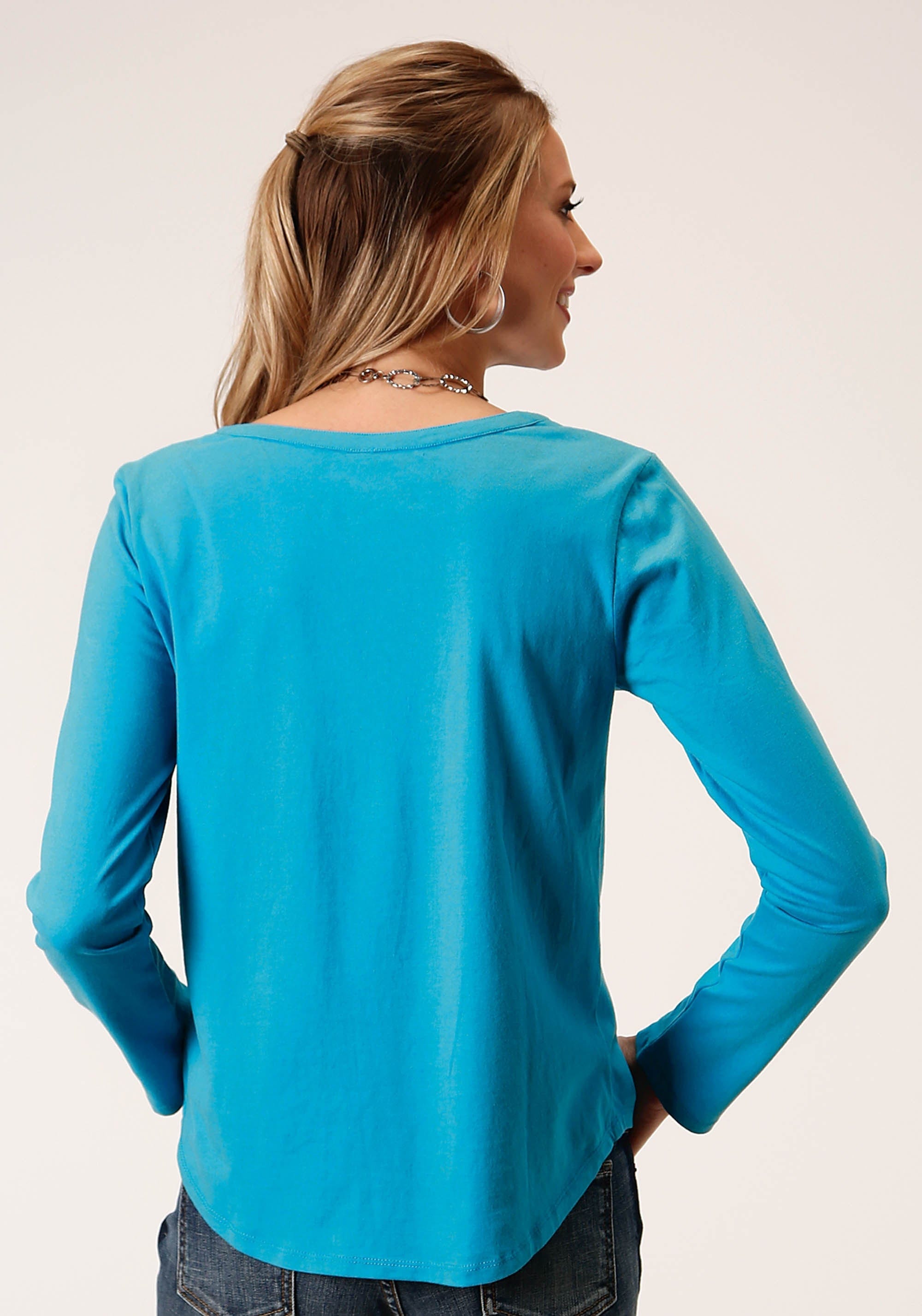Roper Womens Long Sleeve Knit Cotton Jersey Top - Roper