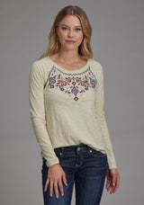 Roper Womens Cotton Slub Jersey Shirt Long Sleeve Pullover Western Shi