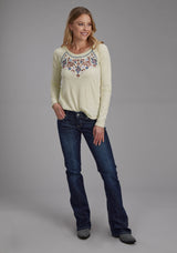 Roper Womens Cotton Slub Jersey Shirt Long Sleeve Pullover Western Shirt