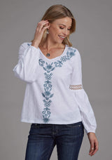 Roper Womens Cotton Slub Jersey Knit Blouse Long Sleeve Pullover Western Shirt - Roper - Flyclothing LLC