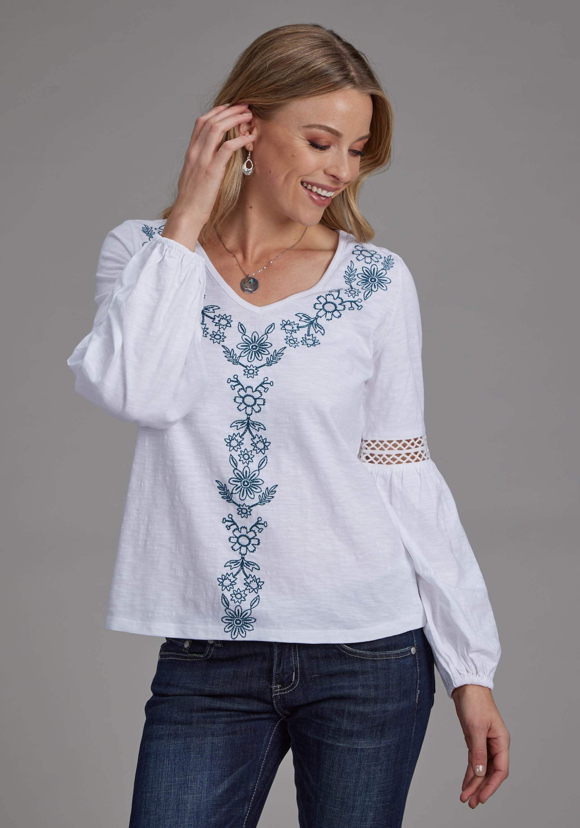 Roper Womens Cotton Slub Jersey Knit Blouse Long Sleeve Pullover Western Shirt - Roper - Flyclothing LLC