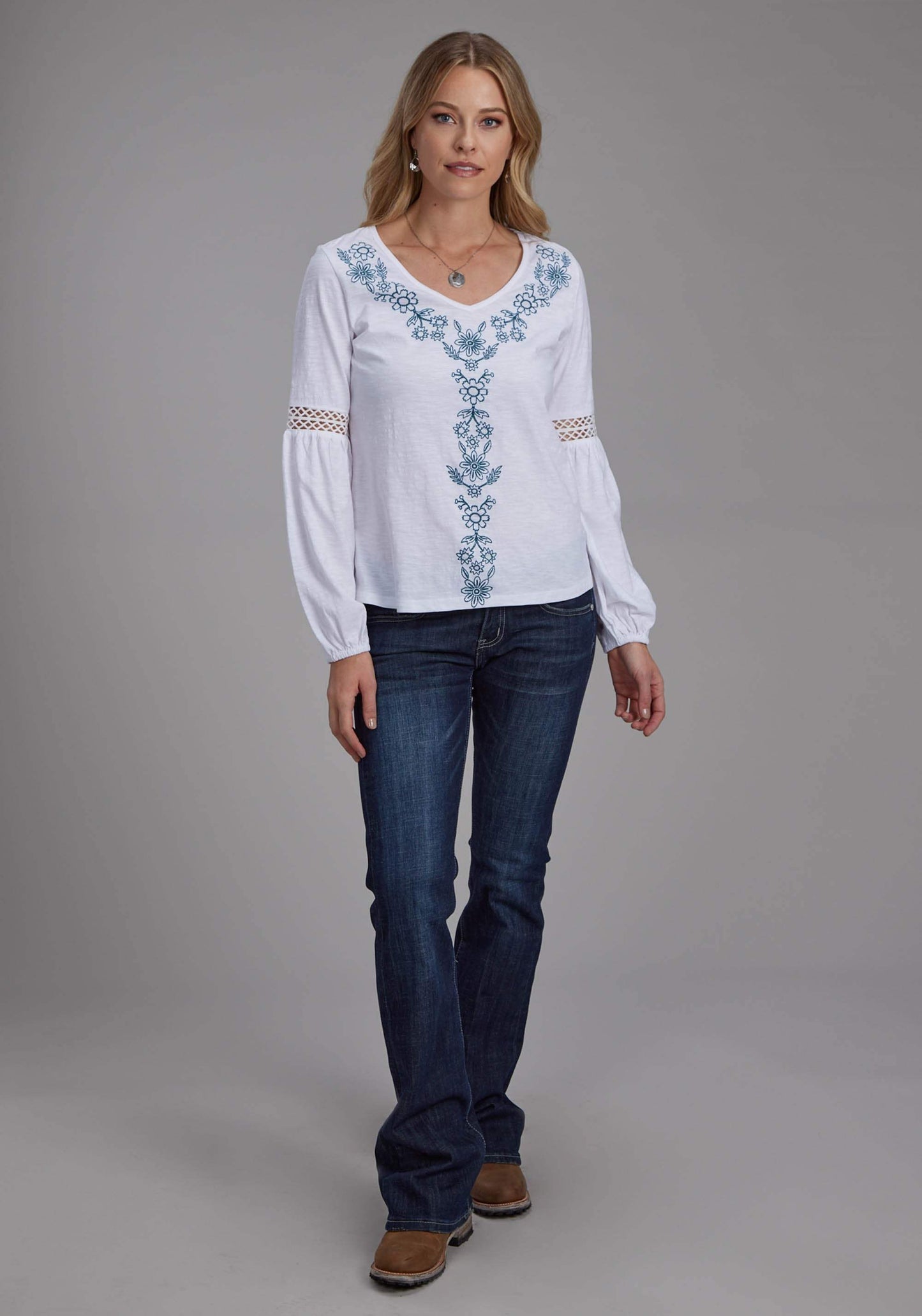 Roper Womens Cotton Slub Jersey Knit Blouse Long Sleeve Pullover Western Shirt - Roper - Flyclothing LLC