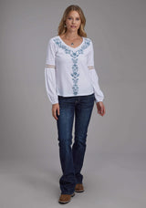 Roper Womens Cotton Slub Jersey Knit Blouse Long Sleeve Pullover Western Shirt - Roper - Flyclothing LLC