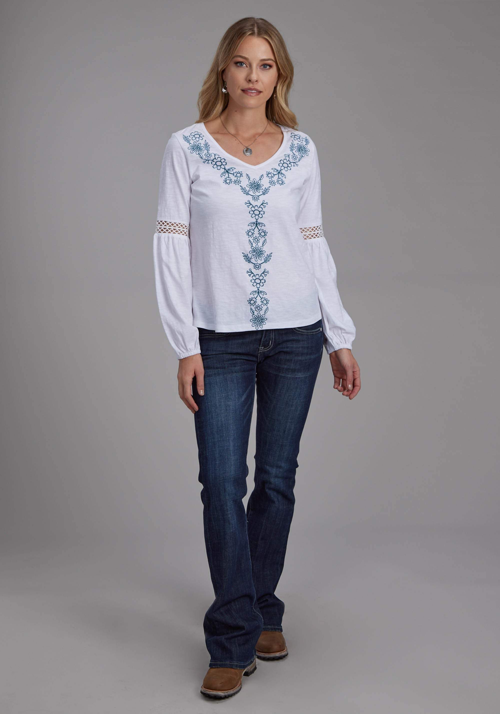 Roper Womens Cotton Slub Jersey Knit Blouse Long Sleeve Pullover Western Shirt - Roper - Flyclothing LLC