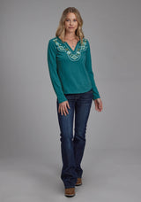 Roper Womens Cotton Slub Jersey Tee Shirt Long Sleeve Pullover Western Shirt