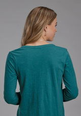 Roper Womens Cotton Slub Jersey Tee Shirt Long Sleeve Pullover Western Shirt
