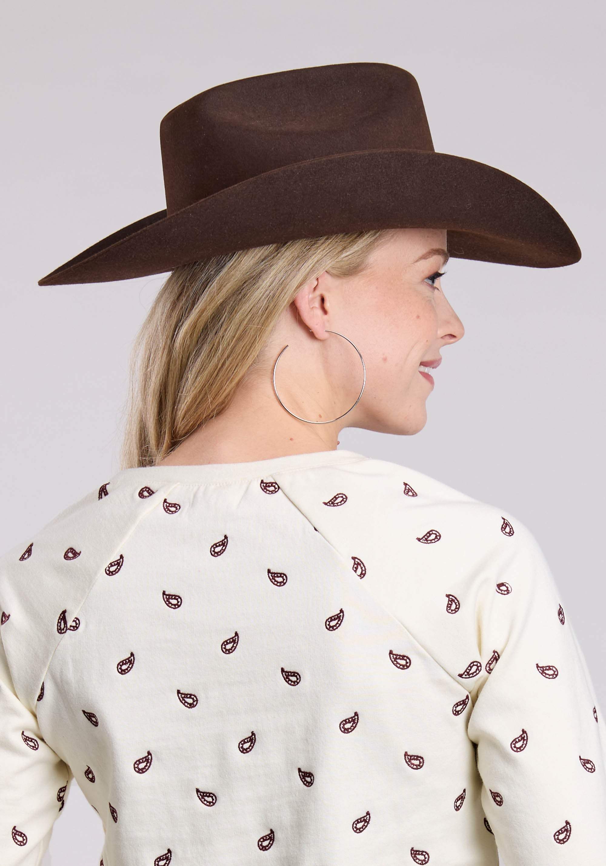 Roper Womens Long Sleeve Pullover Cream Cotton Fleece Sweatshirt Top Western Shir - Roper - Flyclothing LLC