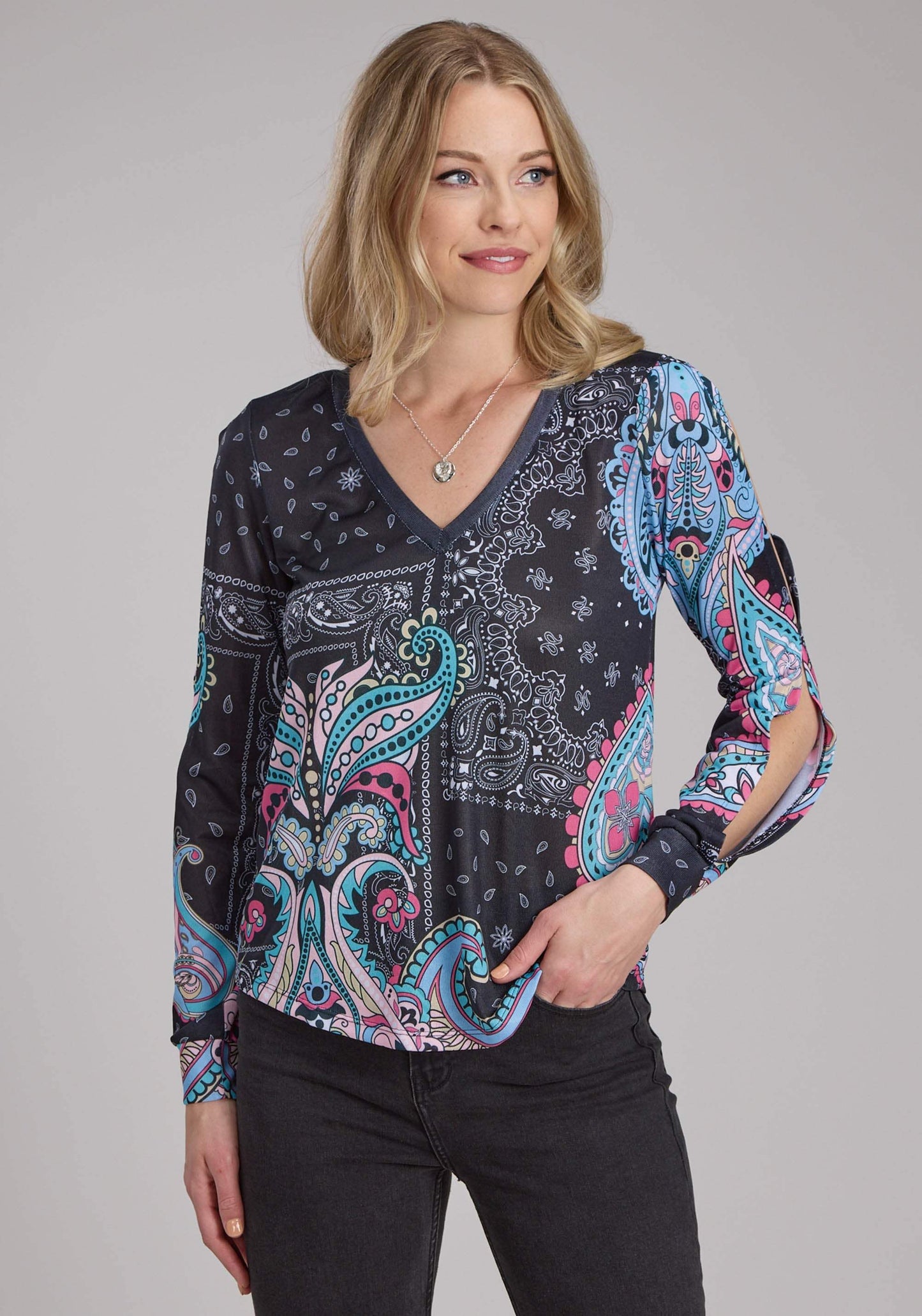 Roper Womens Poly Spandex Sweater Knit Top Long Sleeve Pullover Western Shirt - Roper - Flyclothing LLC