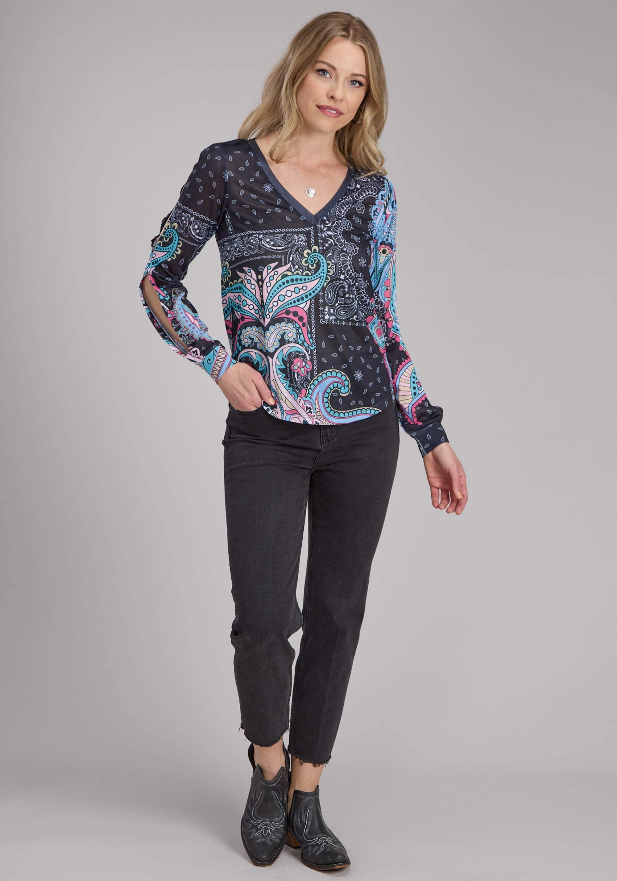 Roper Womens Poly Spandex Sweater Knit Top Long Sleeve Pullover Western Shirt - Roper - Flyclothing LLC