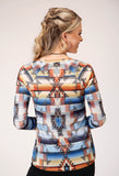 Roper Womens Long Sleeve Sweater Knit Top With Allover Sublimation Print - Roper