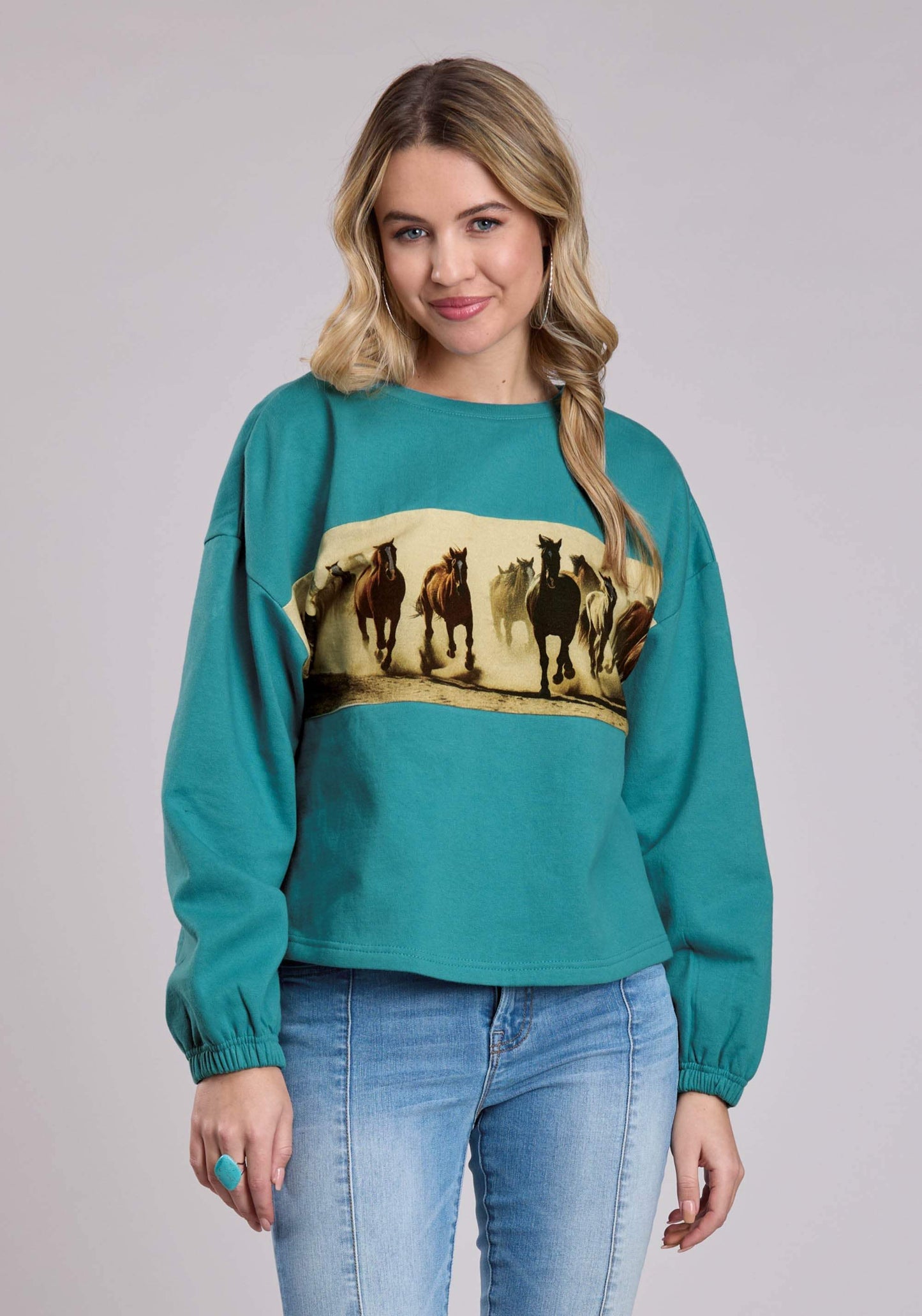 Roper Womens Long Sleeve Pullover Cotton Fleece Crew Neck Pulloverr Western Shirt - Roper - Flyclothing LLC