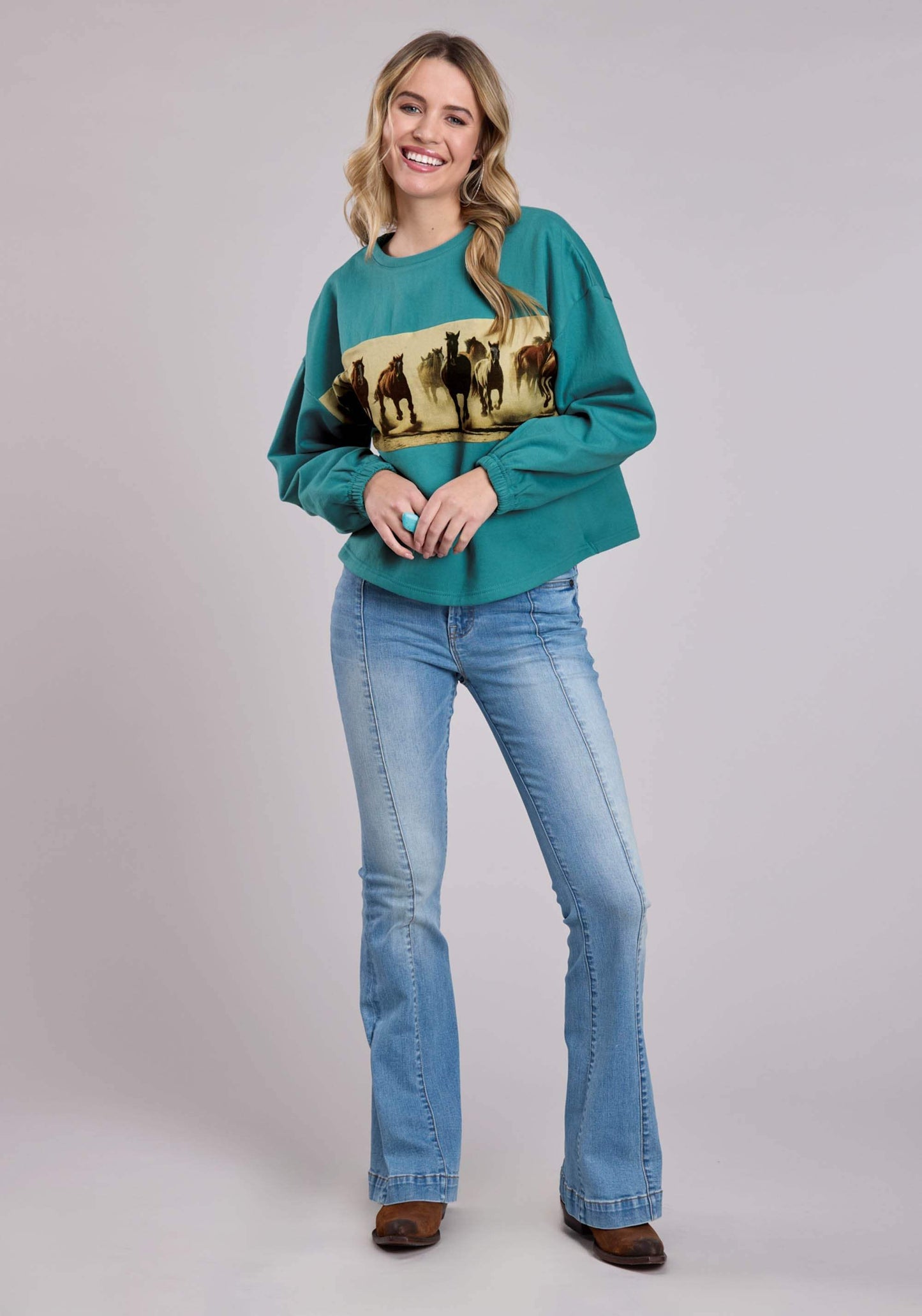 Roper Womens Long Sleeve Pullover Cotton Fleece Crew Neck Pulloverr Western Shirt - Roper - Flyclothing LLC