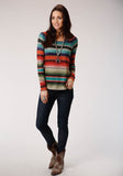 Roper Womens Turquoise Orange And Black Stripe Long Sleeve Knit Top - Roper