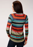 Roper Womens Turquoise Orange And Black Stripe Long Sleeve Knit Top - Roper