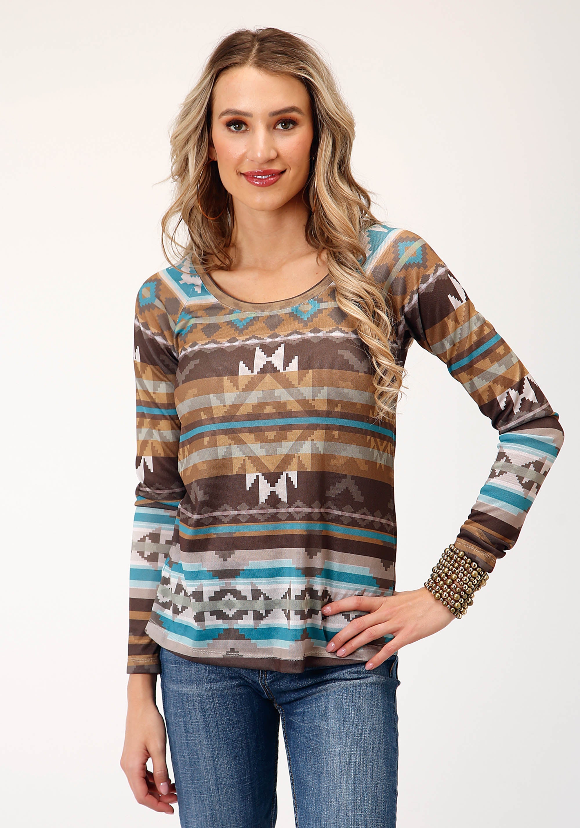 Roper Womens Long Sleeve Knit Sweater Knit Jersey Top Top