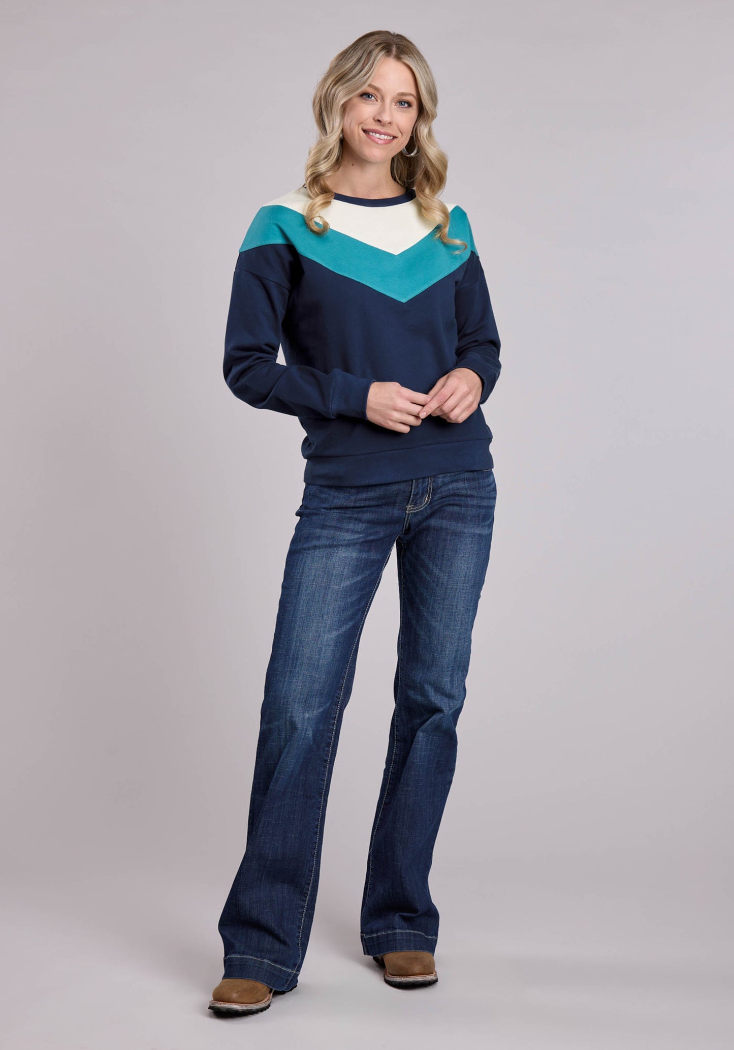 Roper Womens Long Sleeve Pullover Cotton Fleece Color Blck Sweatshirt Western Shi