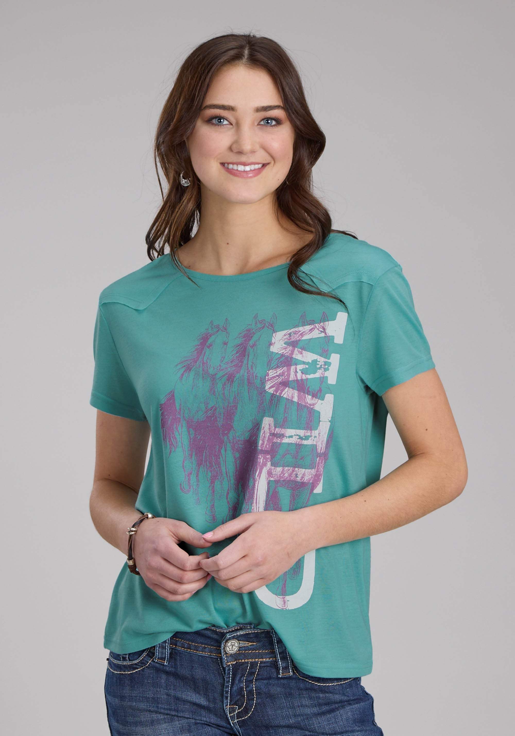 Roper Womens Poly Rayon Jersey Tee With Frt Yokes Short Sleeve Pullover Western S - Roper - Flyclothing LLC
