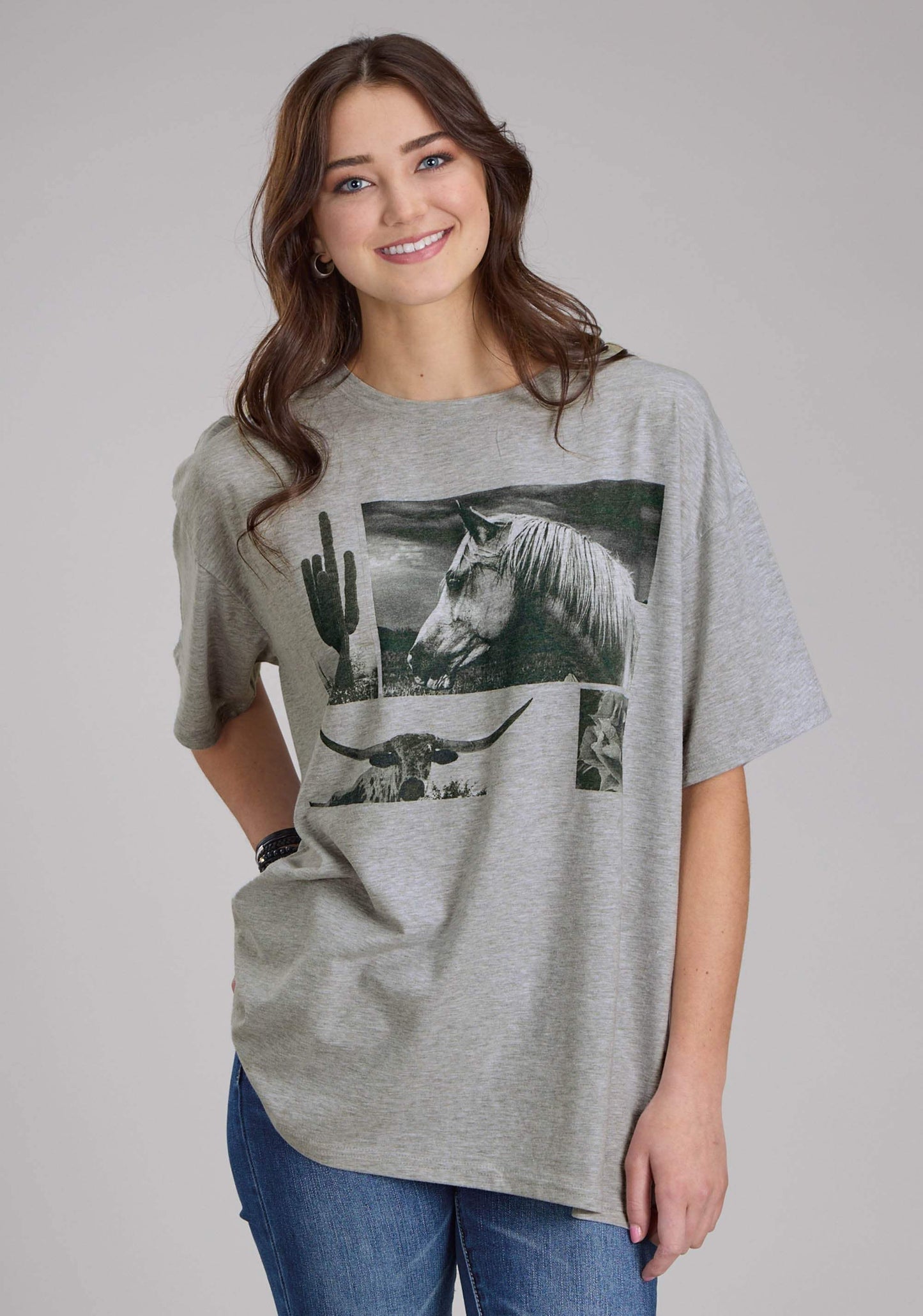 Roper Womens Heather Gray Jersey Knit Tee Short Sleeve Pullover Western Shirt - Roper - Flyclothing LLC