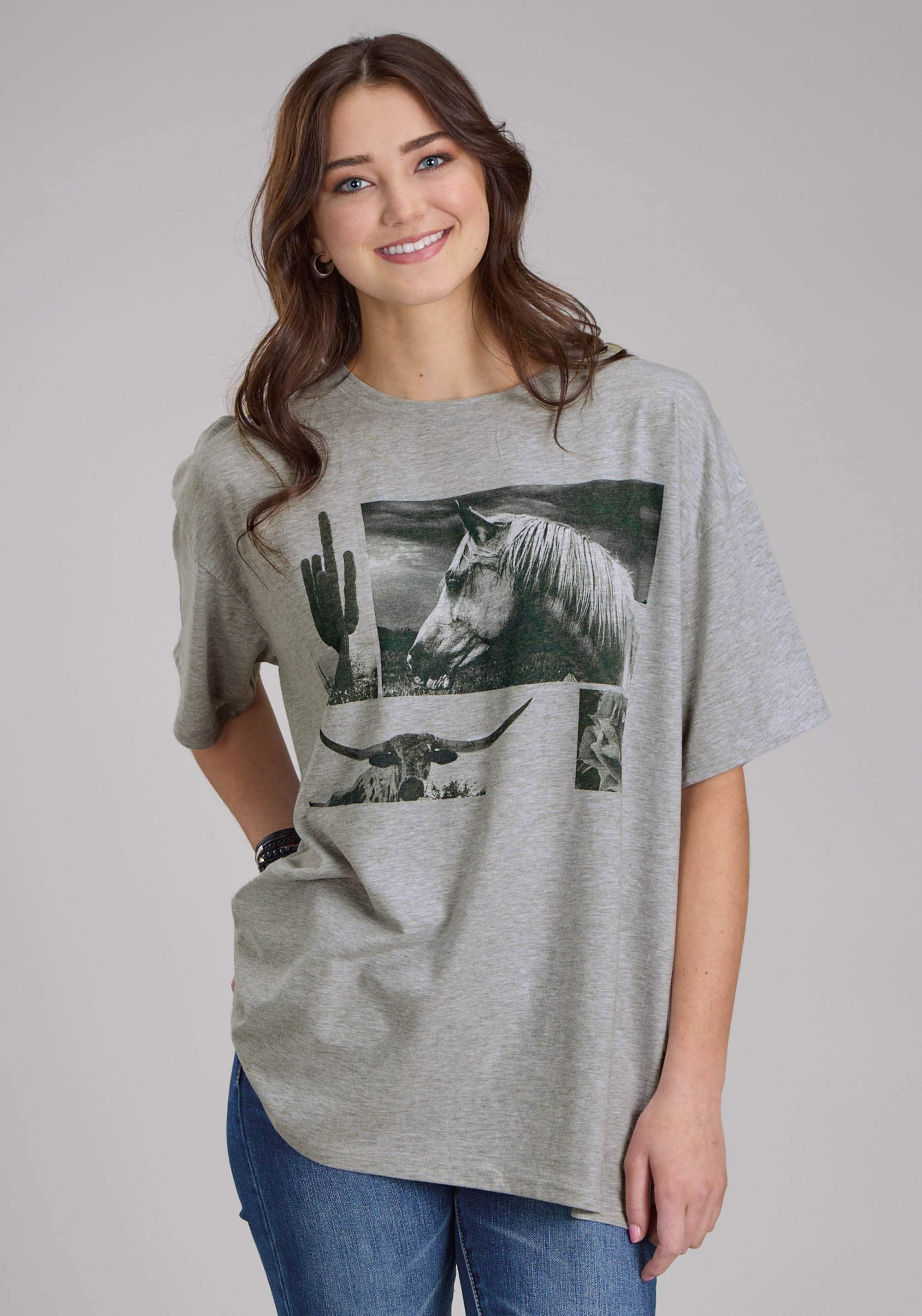 Roper Womens Heather Gray Jersey Knit Tee Short Sleeve Pullover Western Shirt - Roper - Flyclothing LLC
