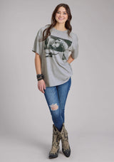 Roper Womens Heather Gray Jersey Knit Tee Short Sleeve Pullover Western Shirt - Roper - Flyclothing LLC