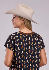 Roper Womens Short Sleeve Pullover Ss Combo Fabric Tee Shirtr Western Shirt - Roper - Flyclothing LLC