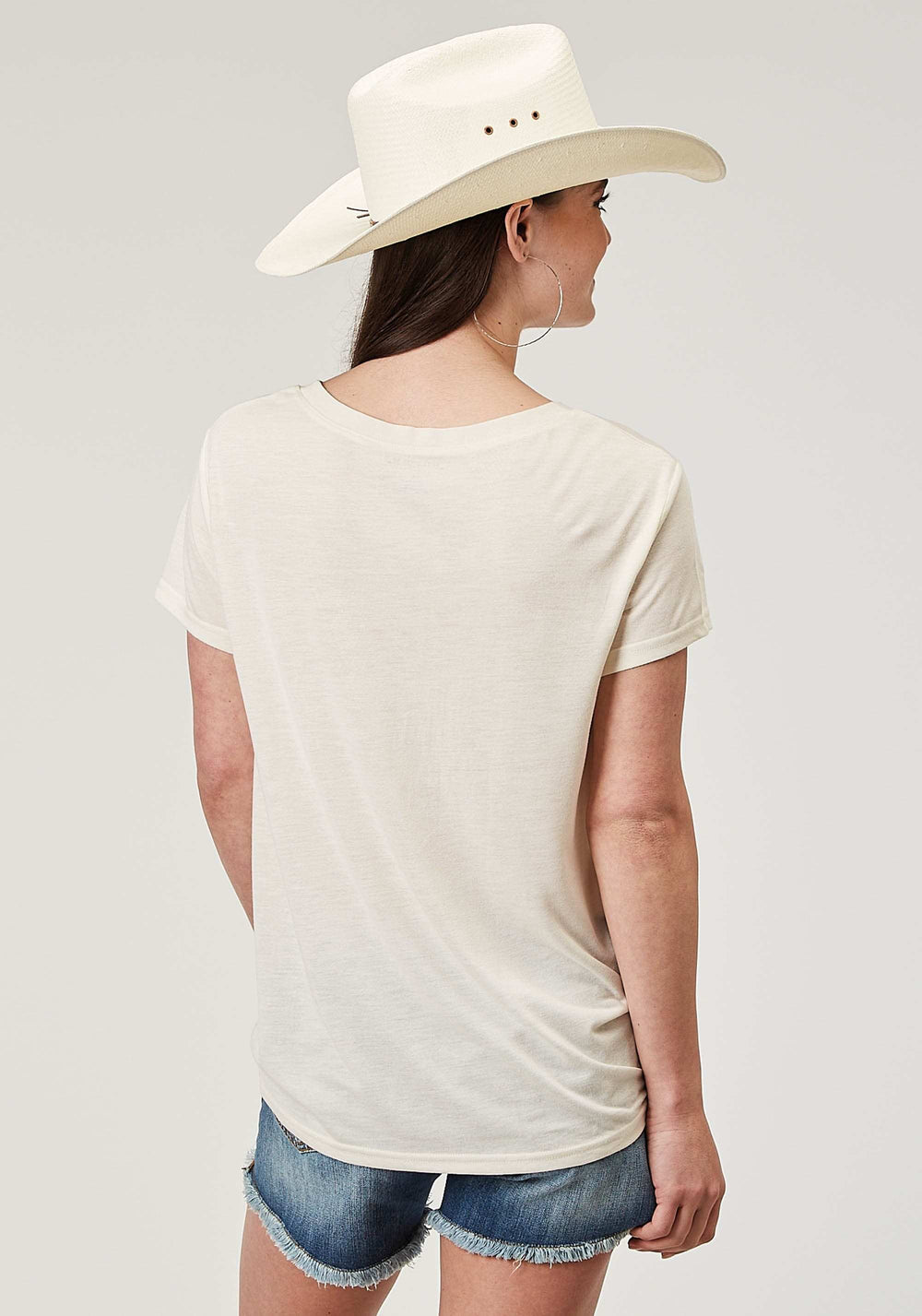 Roper Womens Short Sleeve Cream Poly Rayon Tee With Screen Print Decoration - Roper - Flyclothing LLC