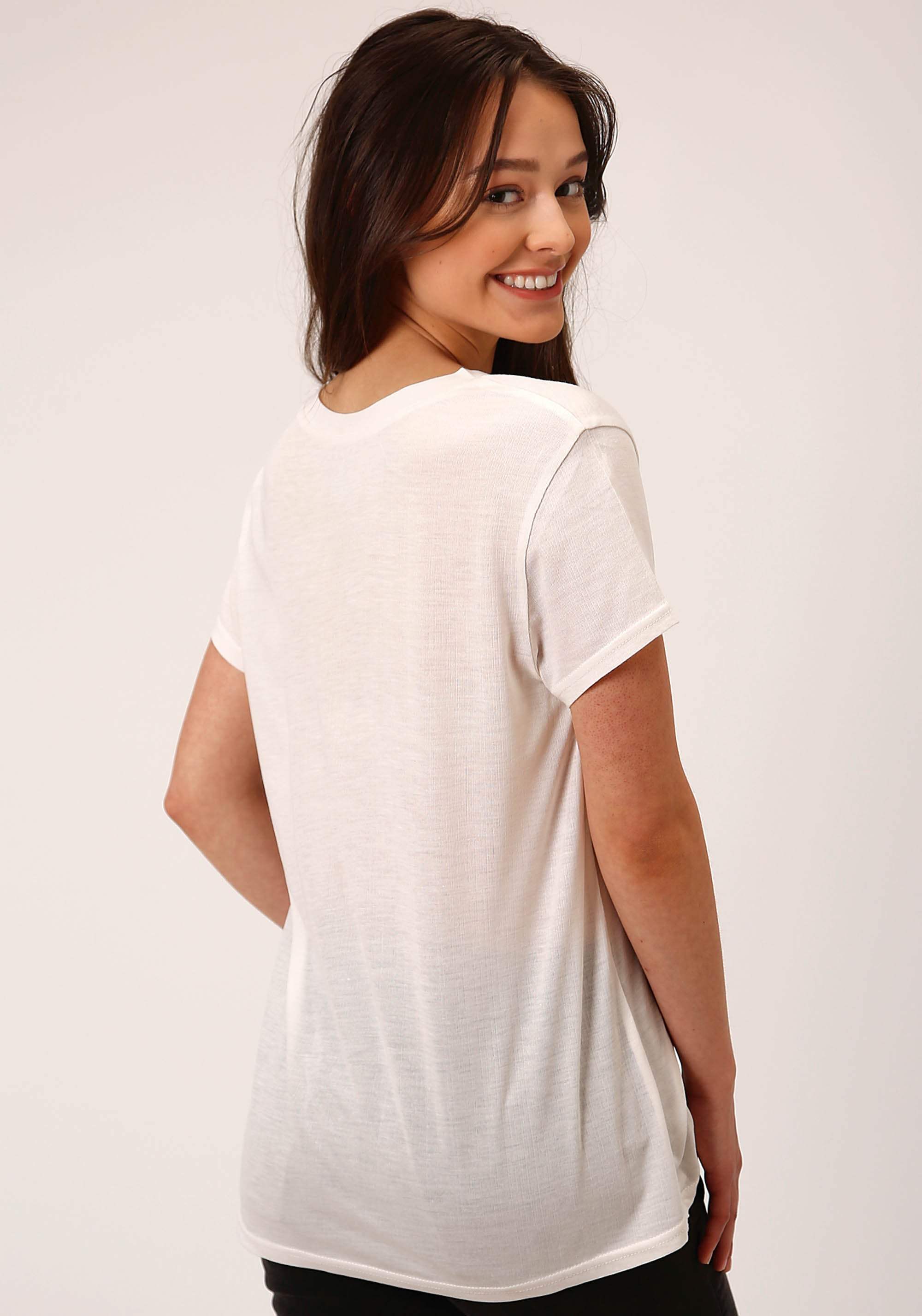 Roper Womens Short Sleeve Knit Poly Rayon Jersey S S Vneck Tee Top - Roper - Flyclothing LLC